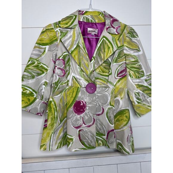 3 Sisters Vintage Floral Blazer (100% Cotton, Looks/Feels Linen) Lined, Sz Small - Picture 1 of 3